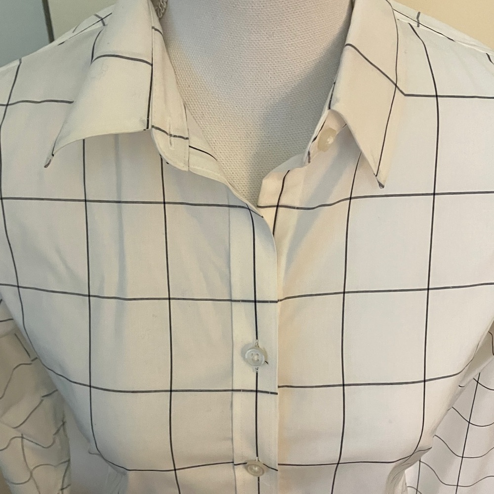 NWT Banana Republic Non-Iron FittedWhite Windowpane Women’s Shirt Size 4 - Picture 4 of 7
